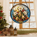 Sun Catcher Stain Glass,Christmas Bell Stained Glass Decor for Window Hanging, Gardening Gifts for Women with 7.9 Inch