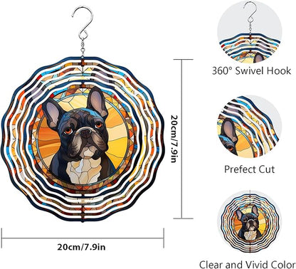 French Bulldog Wind Spinner Pet Dog Memorial Gifts, Vibrant 3D Kinetic Metal Hanging Outdoor Garden Decor, Frenchie Gifts for Dog Lovers, 8" Wind Sculptures for Patio, Porch, Yard Art (Frenchie 6)