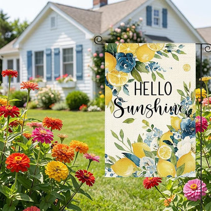 AVOIN colorlife Summer Lemon Floral Garden Flag 12x18 Inch Double Sided Outside, Hello Sunshine Seasonal Yard Outdoor Flag