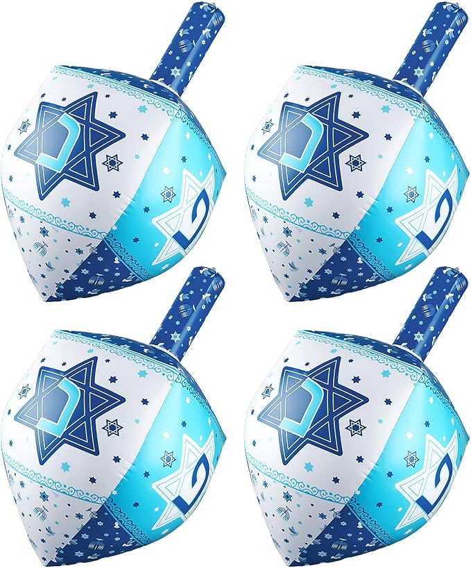 Leitee 4 Pcs Inflatable Chanukah Dreidel Decoration - 24 Inch Hanukkah Inflatable Dreidel Hanging Chanukah Ornaments for Yard, Garden, Indoor, Outdoor Holiday Decoration