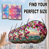 Birthday Gifts for Women - Ocean Flowers Faux Stained Glass Window Hanging Sun Catcher for Door Garden Acrylic Scenery Decor Mother's Day Christmas for Mom Men Nana Grandma Sisters 9.8"
