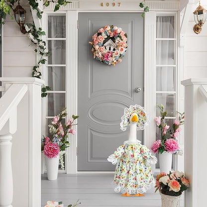 FuWeave Spring Goose Outfit Flower Porch Goose Clothes for 23" Large Statue Outdoor Patio Yard Lawn Art Decoration(Floral,23 inch)