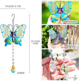 Set 2 Metal Butterfly Suncatchers for Windows - 14" Outdoor Fence Wall Art Decor, Rainbow Prisms Sun Catchers with Crystals Hanging for Home Garden Ornament for Christmas Tree