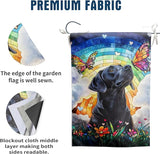 Stained Glass Black Lab Garden Flag for Outside 12x18 Double Sided Small Rainbow Bridge Labrador Dog Memorial Yard Banners Bereavement Pet Sympathy Gift