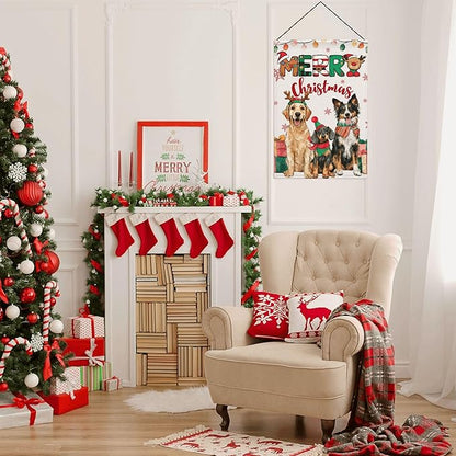 Chrismtas Dog Garden Flag Seasonal Double Sided 12 x 18 Inch Small Yard Flag for Indoor Outdoor Decor Holiday All Seasons