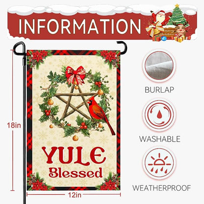 Yule Blessed Garden Flag 12 X 18 Inch Double Sided Pagan Winter Solstice Outdoor Decorations Welcome Flag Yule Christmas Yard Flag Sign for Outside Garden Yard Decor
