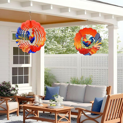Rooster Metal Wind Spinner for Garden, Chicken Gifts for Women Men Mother Father, 12 Inch Hanging Wind Spinner for Outdoor & Indoor Decorations