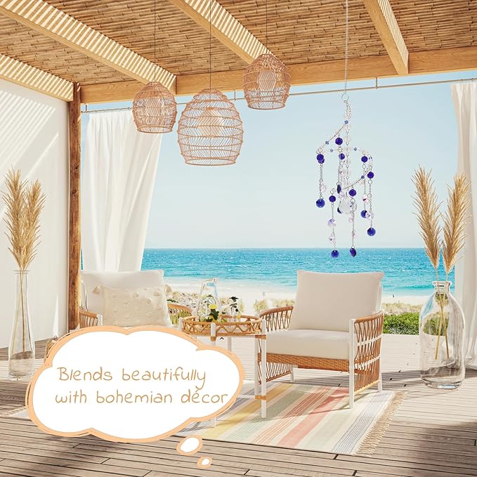 Geili Crystal Suncatchers for Windows Hanging,Spiral Crystal Sun Catchers Indoor Window,Boho Hanging Crystals for Decoration,Healing Wind Chimes Suncatcher Rainbow Maker for Outsid(Blue)