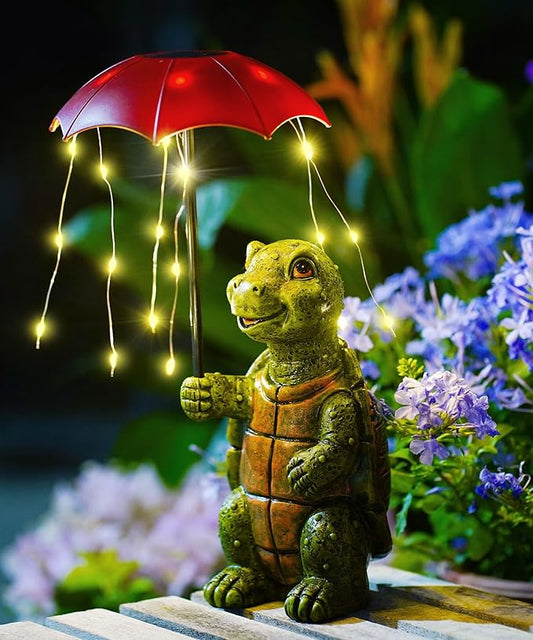 Nacome Solar Turtle Garden Decor Outdoor Statues: Holding Umbrella with String Lights Patio Yard Lawn Outside Decorations - Birthday Gifts for Mom Grandma Women Sister(Green)