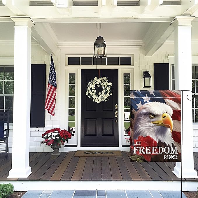 Patriotic Garden Flag 12x18 Inch Double Sided Flag Let Freedom Ring American Eagle 4th of July Memorial Day Independence Day Indoors Outdoors Decoration for Yard (Let Freedom Ring)