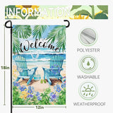 Summer Beach Welcome Garden Flag Nautical Hawaii Coconut Tree Garden Flags Double Sided 12 x 18 Coastal Tropical Yard Flags for Outside Palm Flowers Small Flag Outdoor Decor