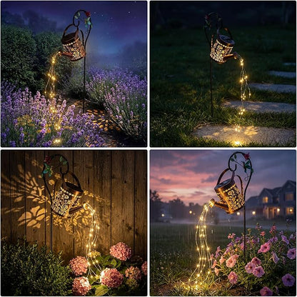 MEBRUDY Solar Garden Decor Lights, IP44 Waterproof Metal Hummingbird Solar Watering Can Lights Outdoor Decor for Yard Pathway Patio Lawn, Gifts for Women Mom Grandma Birthday