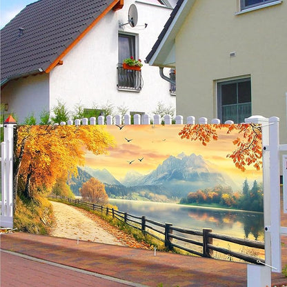 13x6 ft Autumn Country Road Garage Door Banner - Golden Fall Foliage Lane Backdrop, Hanging Garage Decor - for Thanksgiving Fall Festival Background, Rustic Outdoor Wall Art