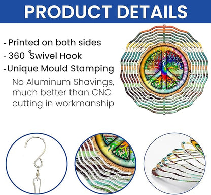 Peace Sign Hippie Tree of Life Wind Spinner TPT2235WS, 12 inches - 3D Hanging Wind Spinners Outdoor, Yard, Garden Decor