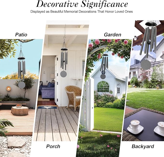 Big Grey Wind Chimes for Outside Deep Tone, Personalized Metal WindChimes Tuned Melodic Music Sound Outdoors for Garden Patio Home with Rewritable Wind Catcher