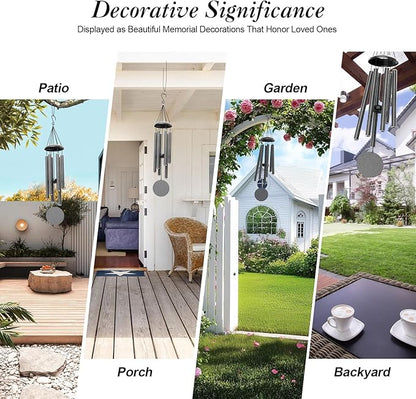 Big Grey Wind Chimes for Outside Deep Tone, Personalized Metal WindChimes Tuned Melodic Music Sound Outdoors for Garden Patio Home with Rewritable Wind Catcher