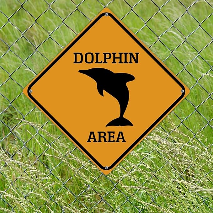 Dolphin Crossing Sign Caution DolphinXing Sign Street Sign Wildlife Novelty Road Fence Wall Decor Warning Metal Tin Sign For Indoor Outdoor 10x10in