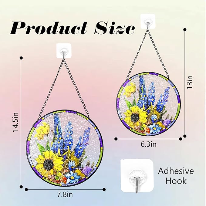 Stained Glass Suncatchers Window Hanging, Delphinium Flower Sun Catchers Indoor Window Stained Glass Hanging Garden Decor, Birthday Gift for Mom Grandma Aunt Sister Bestie 6.3 in