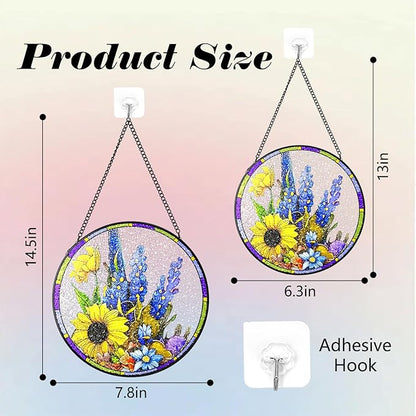 Stained Glass Suncatchers Window Hanging, Delphinium Flower Sun Catchers Indoor Window Stained Glass Hanging Garden Decor, Birthday Gift for Mom Grandma Aunt Sister Bestie 7.8 in