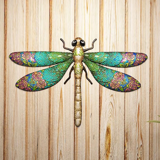 3pcs Metal Dragonfly Garden Art Decorations, Outdoor Hanging Wall Decor Sculptures for Home Garden Yard Patio Window