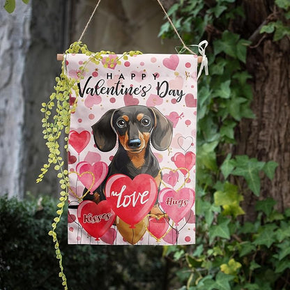 Dachshund Valentine Garden Flag Valentines Day Flags for Outside 12x18 Double Sided Small Yard Flags Dog Valentine's Day Decor Outdoor Lawn Valentines Banners Front Porch