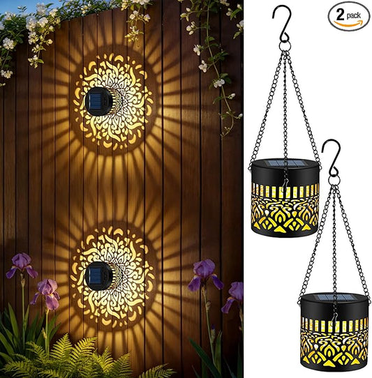 2 Pack Decorative Solar Mandala Lights, Solar Fence Lights Outdoor, Hanging LED Solar Deck Step Wall Lights Waterproof for Yard, Garden, Patio, Backyard Decor, Gifts for Mom Women, Warm White