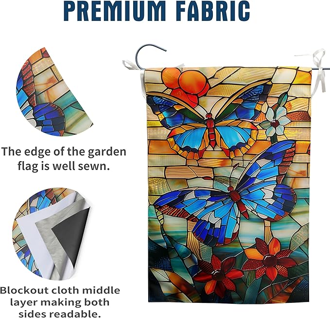 Stained Glass Butterfly Garden Flag Spring Summer House Flag Fall Floral Decorative Yard Flags for Outside 28x40 Double Sided Large Seasonal Lawn Flags Rustic Outdoor Decor