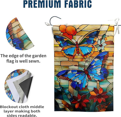 Stained Glass Butterfly Garden Flag Spring Summer House Flag Fall Floral Decorative Yard Flags for Outside 28x40 Double Sided Large Seasonal Lawn Flags Rustic Outdoor Decor