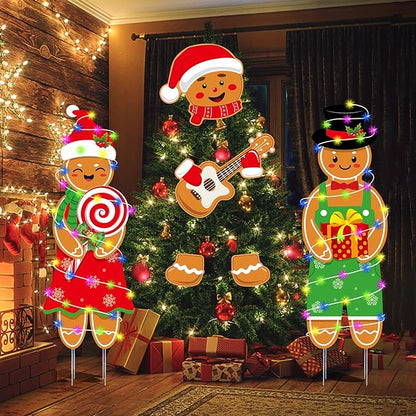 2 Pcs Christmas Decorations Outdoor Indoor Large Gingerbread Man Boy and Girl Yard Stakes - Christmas Tree Decorations - for Lawn Garden Front Door Home Farmhouse Porch