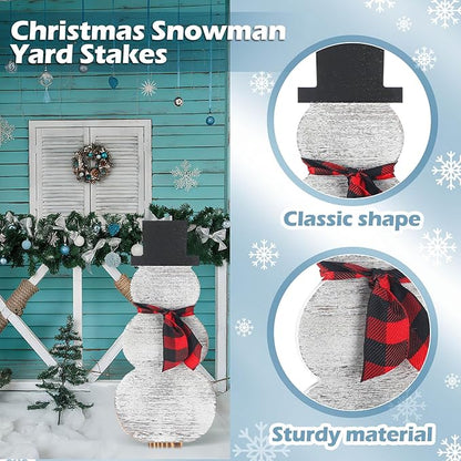 Amyhill 6 Pcs Wood Snowman Yard Stakes for Christmas Holiday Outdoor Farmhouse Snowman Decorations Xmas Garden Wooden Yard sign Decor with Stakes for Christmas Winter Lawn Patio Pathway Party Supplies
