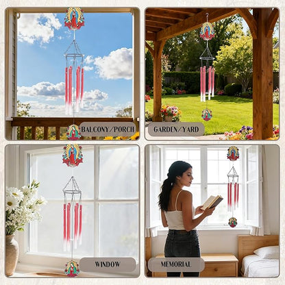 Wind Chimes for Outside - Metal Our Lady of Guadalupe Windchimes with Greeting Card Indoor Outdoor Patio Garden Yard Backyard Balcony Porch Hanging Decor Birthday Gift for Women Mom Grandma