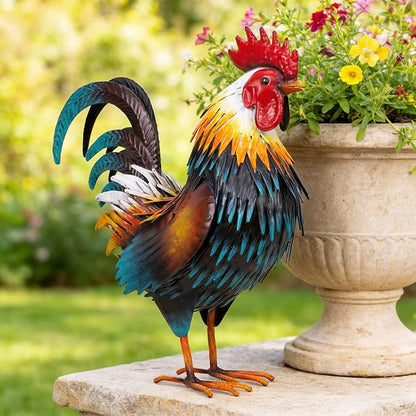 Ratuor Rooster Garden Statue Sculpture Metal Chicken Yard Decor Outdoor Figurines Patio Backyard Decoration (Yellow)