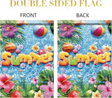 Summer Garden Flag 12x18 Inch Colorful Summer Pool Tropical Flowers Beach Ball Water Design Outdoor Yard Porch Lawn Patio for Seasonal Coastal Home Decor