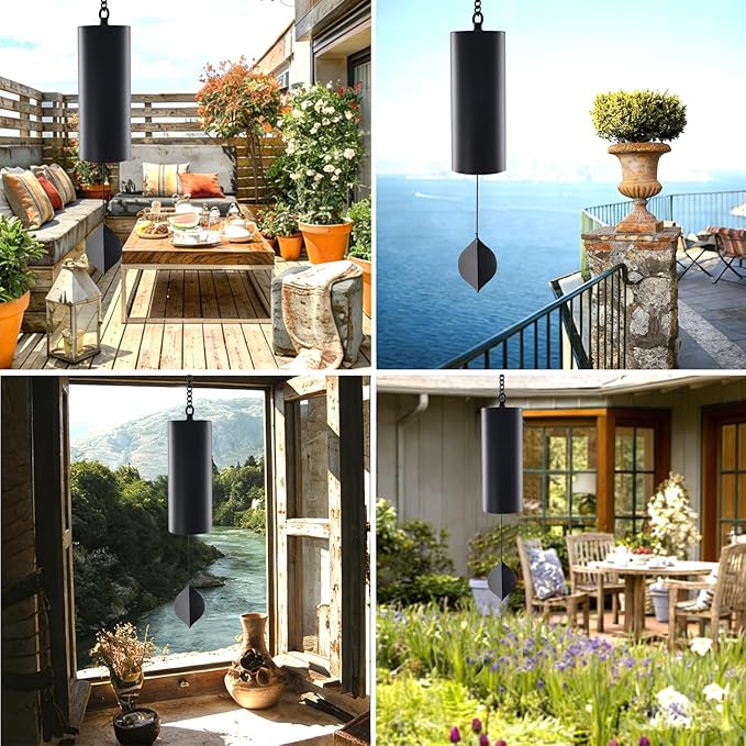 Wind Chimes for Outside Deep Tone, Deep Resonance Serenity Bell Wind Chimes,Metal Windbell, Weather Resistant Modern Wind Chimes for Patio Garden Porch, Black