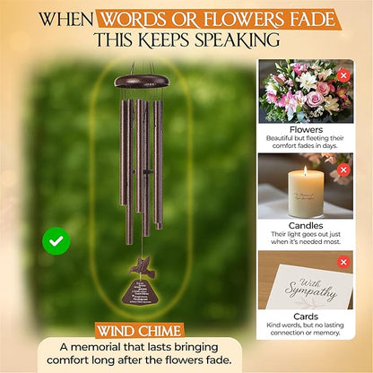 32 Inch Hummingbird Memorial Wind Chimes Outdoor, Sympathy Gifts for Loss of Loved One, Memorial Gifts for Loss of Mom, Sympathy Wind Chimes for Mother, Father, Brother, Sister