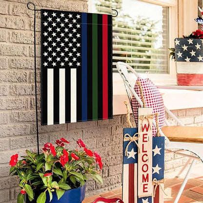 AVOIN colorlife Thin Blue Green Red Line Garden Flag 12x18 Inch Double Sided Outside, American Stars and Stripes Patriotic Yard Outdoor Decoration