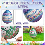 DoubleFill 3 Pcs Easter Decorations Outdoor 3D Metal Easter Eggs Yard Signs Decorative Garden Stakes Eggs Bunny Lawn Decorations Yard Decor for Spring Ornament Lawn Pathway Garden(Classic Style)