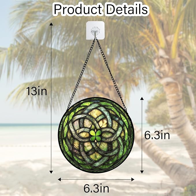DASTOLL Stained Glass Window Hanging, Abstract Green Clover Sun Catchers Colorful Glass Panel Bless Suncatcher Decor for Birthday for Women, Men, Wife, Aunt, and Mom 6.3 in