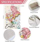 Heyfibro Happy Easter Bunny Gnome Garden Flag 12x18 Double Sided Burlap, Cute Rabbit & Egg Floral Outdoor Yard Banner for Spring Holiday Farmhouse Yard Outdoor Decor(ONLY FLAG)