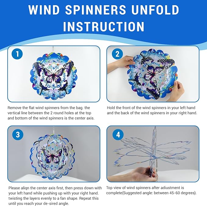 Wind Spinners Butterfly Outdoor - 12 Inch 3D Butterfly Metal Hanging Wind Spinners for Garden Outside Patio Yard Decor, Ornament Gift for Women Mom Grandma Wife