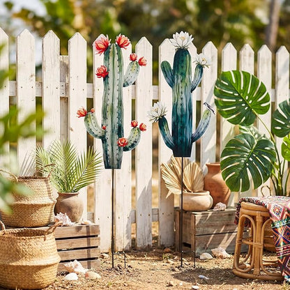 2 Cactus Yard Stakes Signs Waterproof Metal Garden Statues for Indoor/Outdoor Yard Garden Events