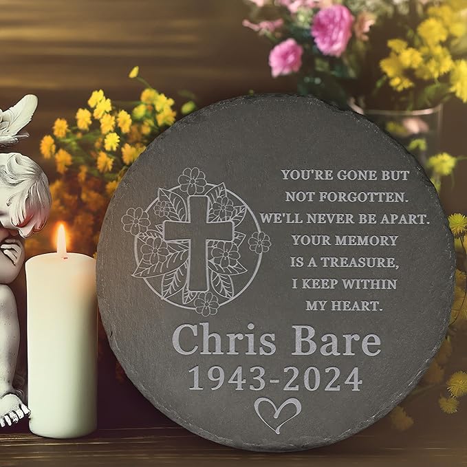 Memorial Garden Stone - Personalized Bereavement Gift for Loss of Loved One - Round - 'You're Gone but Not Forgotten'