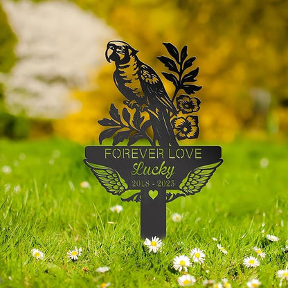 Custom Parrot Memorial Stake, Parrot Loss Gift, Sympathy Sign, Metal Pet Grave Markers, Remembrance Stake, Outdoor Garden Decor, Pet Headstone, Memorial Plaque for Outdoors