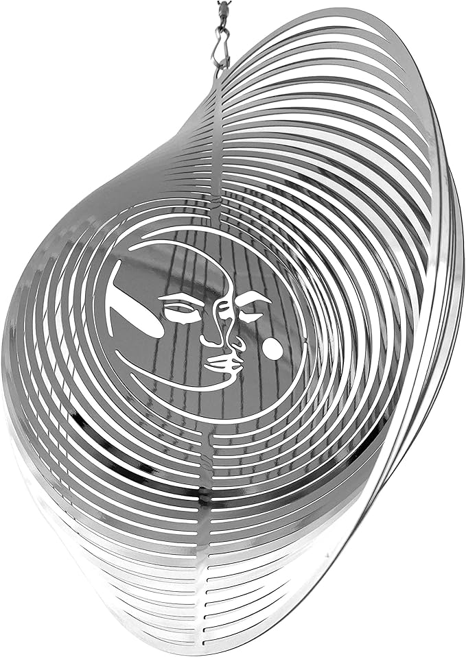 Wind Spinner Metal Garden Spinners Outdoor Garden Art for Backyard Outdoor Hanging Decor and Spinners for Yard and Garden Ornaments 3D Shape (Silver Sun & Moon)