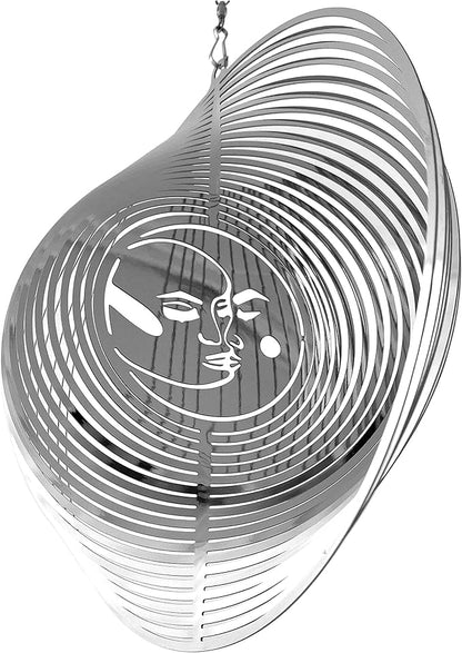 Wind Spinner Metal Garden Spinners Outdoor Garden Art for Backyard Outdoor Hanging Decor and Spinners for Yard and Garden Ornaments 3D Shape (Silver Sun & Moon)