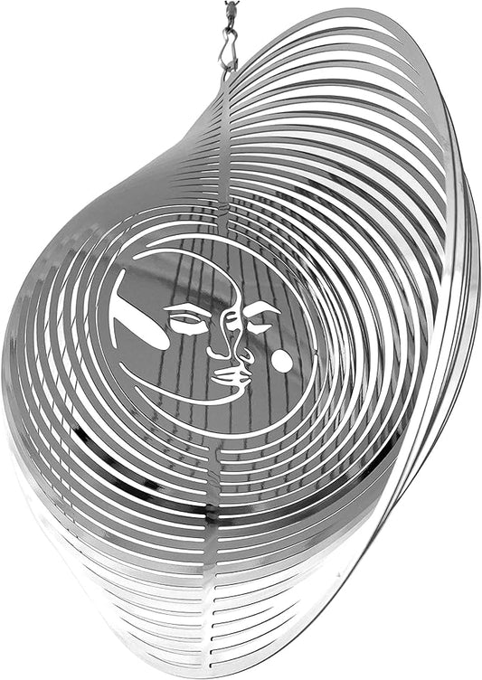 Wind Spinner Metal Garden Spinners Outdoor Garden Art for Backyard Outdoor Hanging Decor and Spinners for Yard and Garden Ornaments 3D Shape (Silver Sun & Moon)