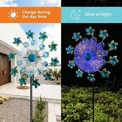 46" Flower Solar Wind Spinners Led Garden Wind Spinner, Sapphire Kinetic Windmill Wind Spinner Outdoor Decor, Solar Wind Sculpture Yard Art for Patio, Lawn & Garden