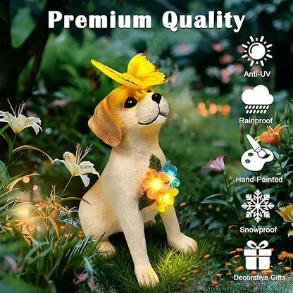 Solar Dog Garden Statues Decor, Outdoor Fairy Dogs Figurines Accessories Decorations with LED Lights Home Patio Balcony Yard Lawn Ornaments, Unique Thanksgiving Gifts for Mom Women Dad Friends