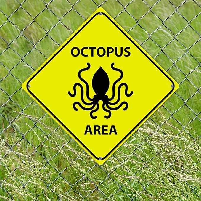 Caution Octopus Crossing XING Tin Sign Octopus Area Warning Street Sign Ocean Animal Novelty Caution Road Sign for Outdoor Home Driveway Garden Yard Park 12x12in