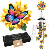 YHmall Sunflower Butterfly Gifts for Women, 35 in Wind Chimes for Outside Mothers Day Gardening Gifts for Mom Colorful Metal Memorial Wind Chime Butterfly Decor for Home Yard Patio Garden Outdoor